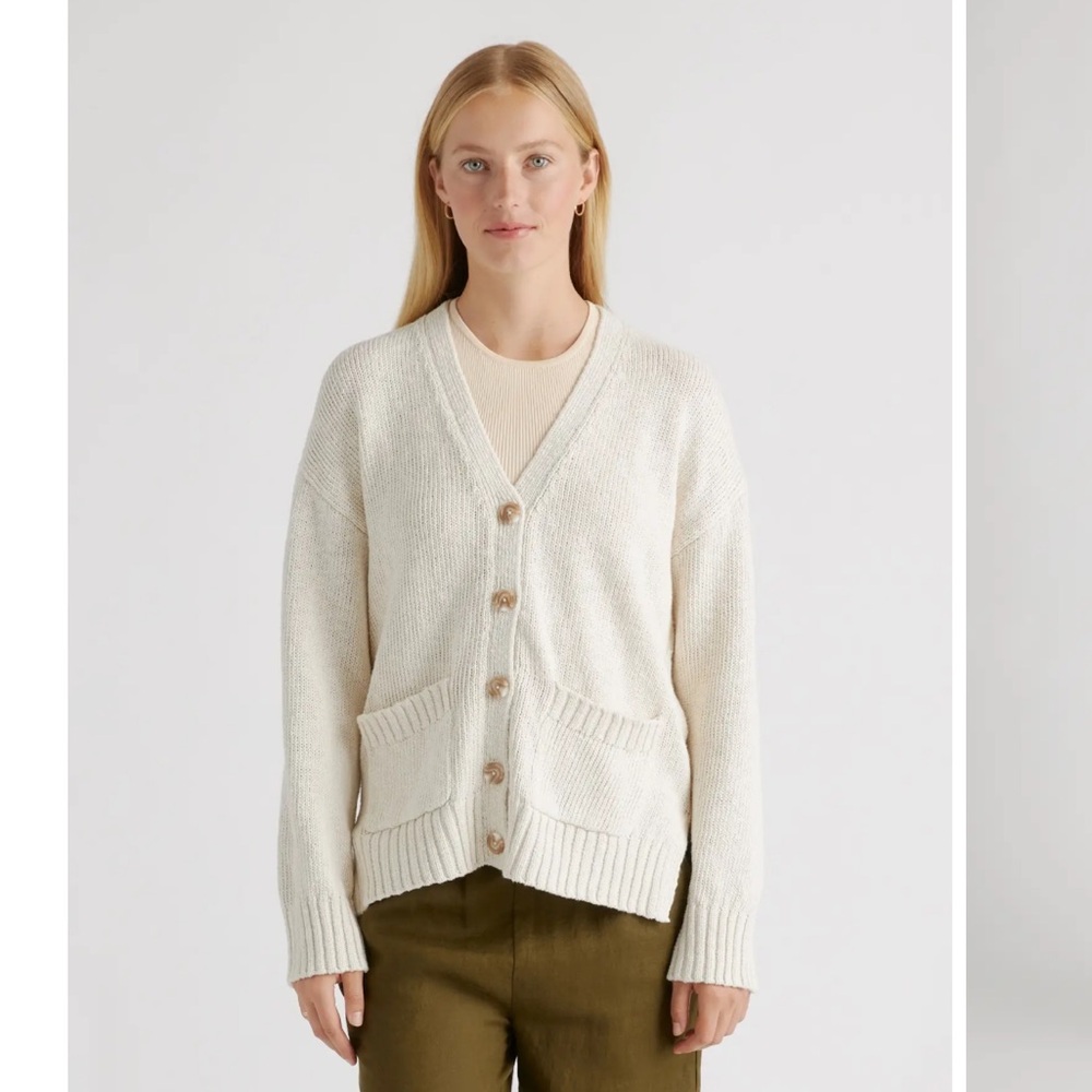 Quince Ivory Cotton Linen Relaxed Cardigan